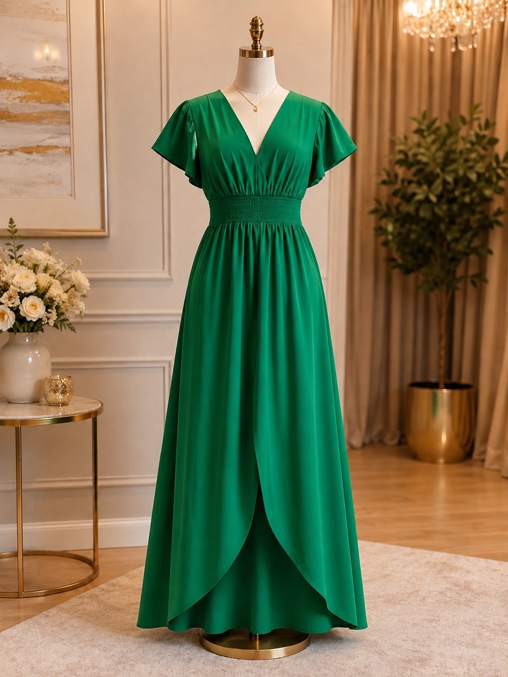 CeCe Emerald Green V-Neck Maxi Dress